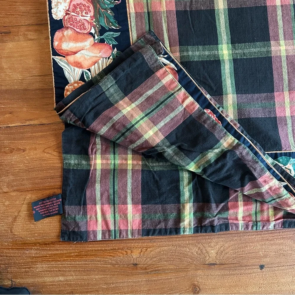 April Cornell Plaid Fruit Border Cotton Tablecloth Autumn Harvest Vintage Square